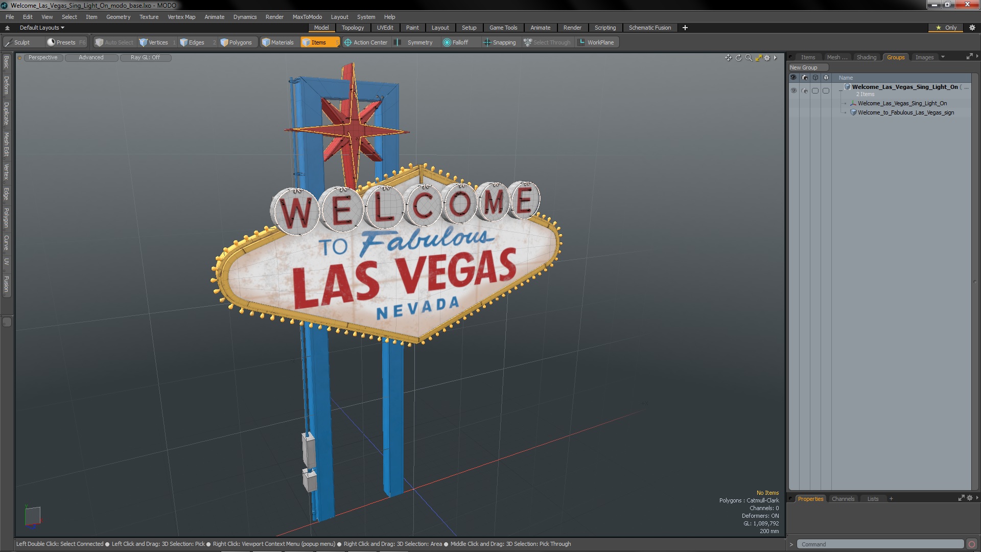 3D Welcome Las Vegas Sign Light On