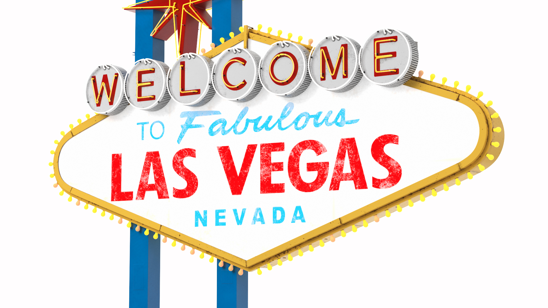 3D Welcome Las Vegas Sign Light On