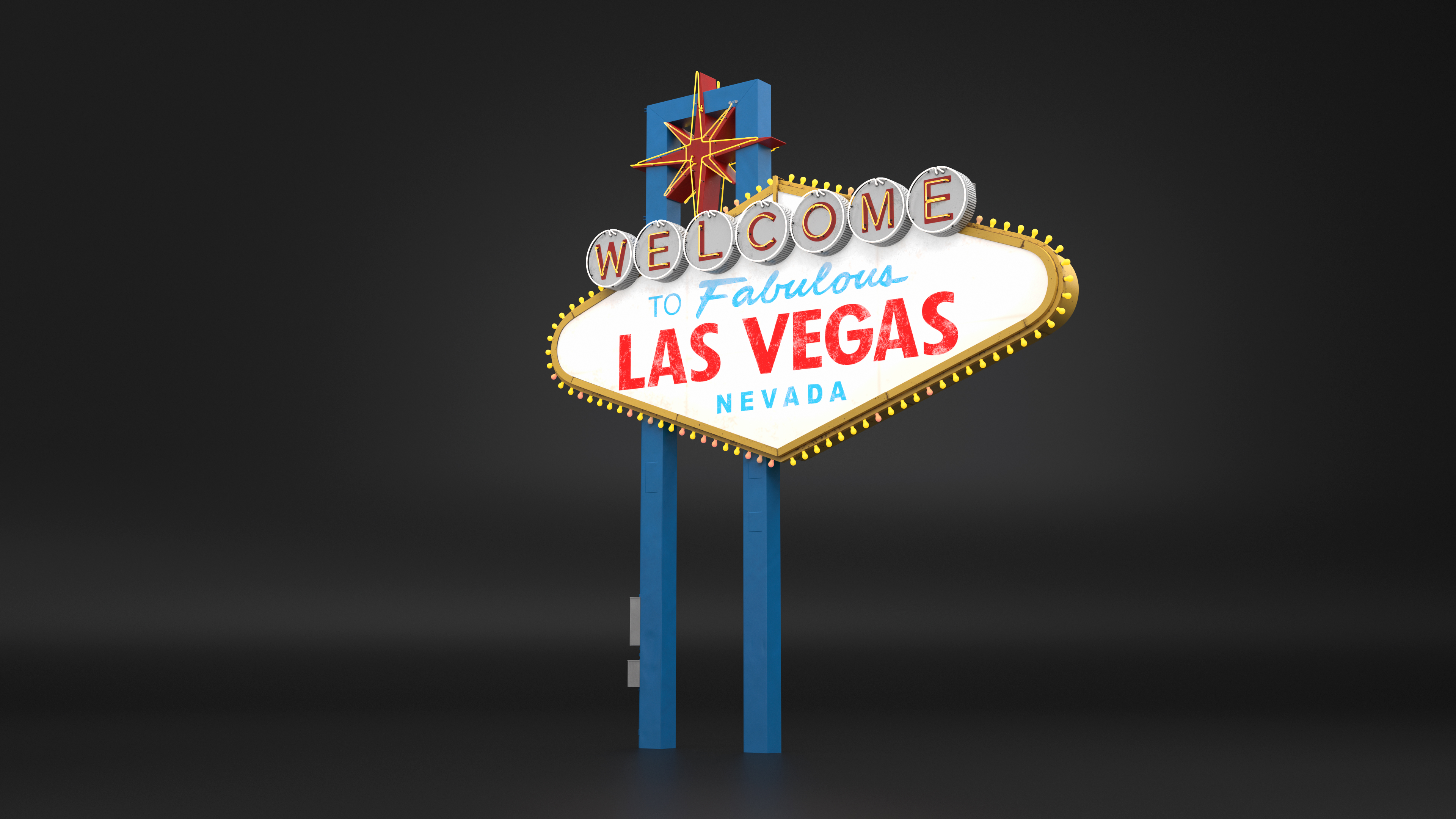 3D Welcome Las Vegas Sign Light On