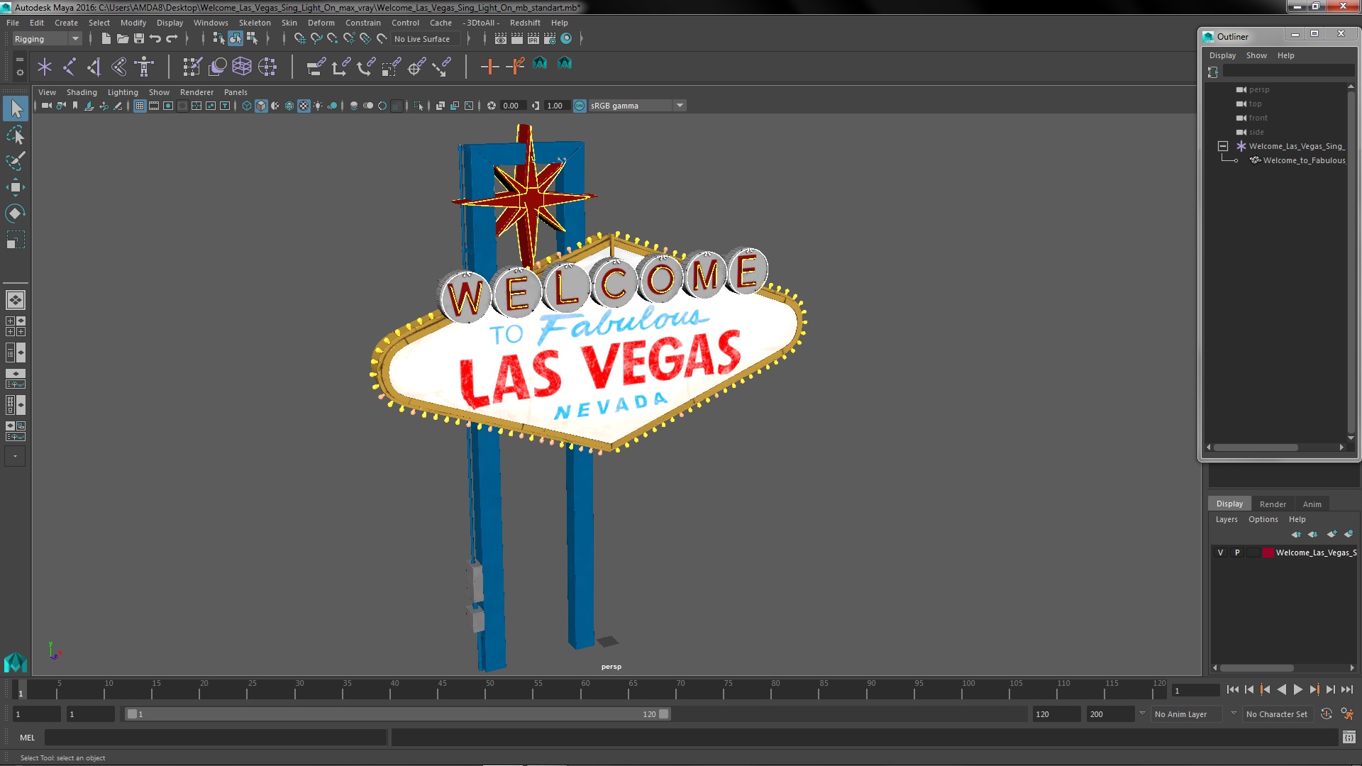 3D Welcome Las Vegas Sign Light On