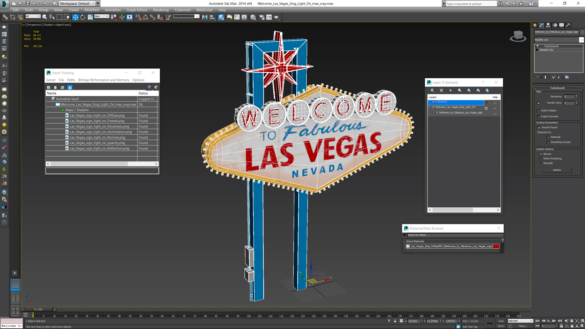 3D Welcome Las Vegas Sign Light On