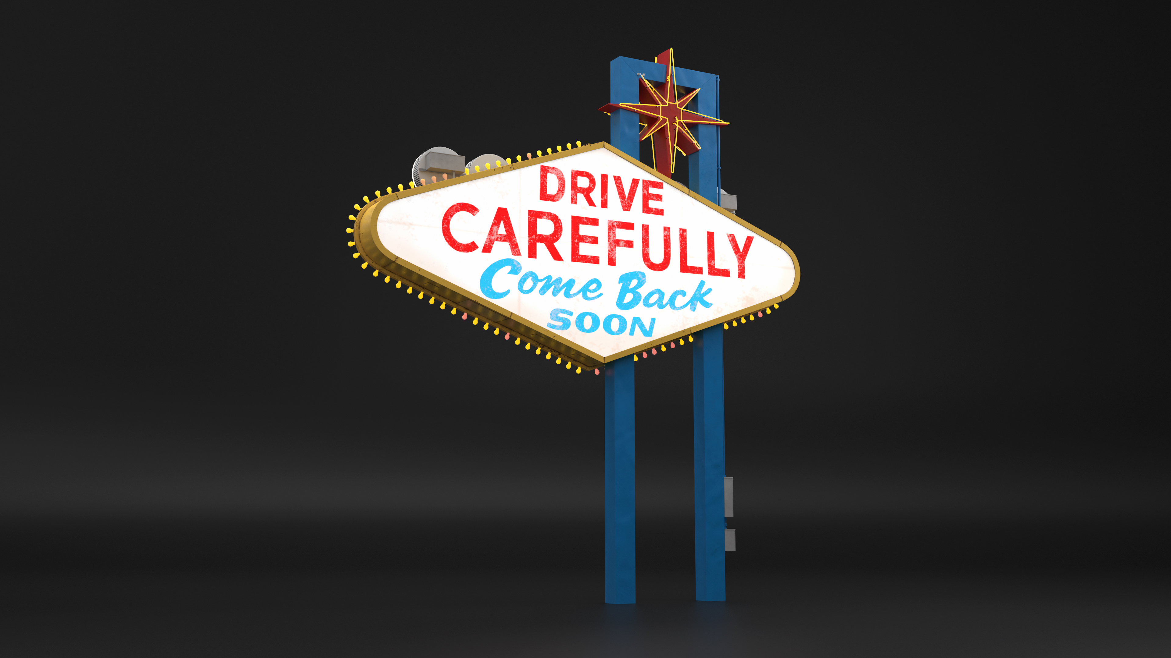 3D Welcome Las Vegas Sign Light On