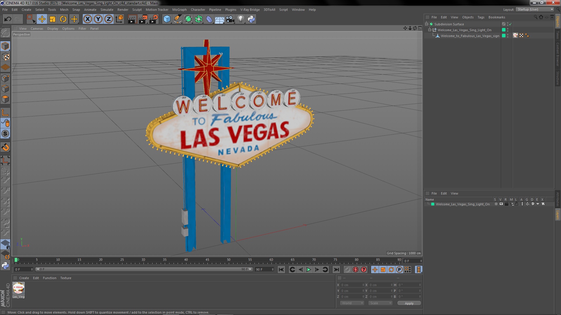 3D Welcome Las Vegas Sign Light On