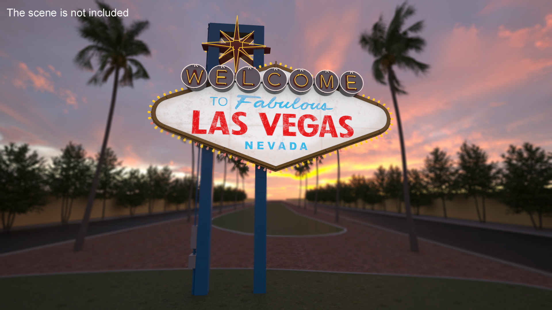 3D Welcome Las Vegas Sign Light On