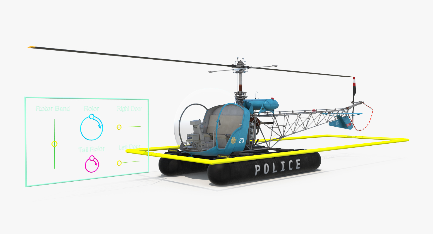 3D Bell 47 On Floats Police Rigged