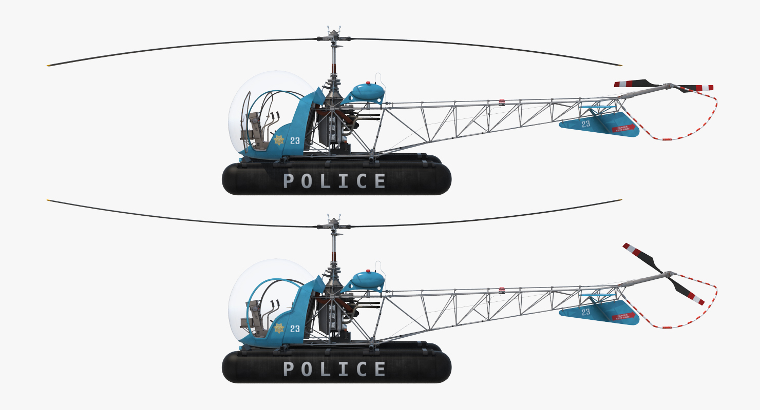 3D Bell 47 On Floats Police Rigged