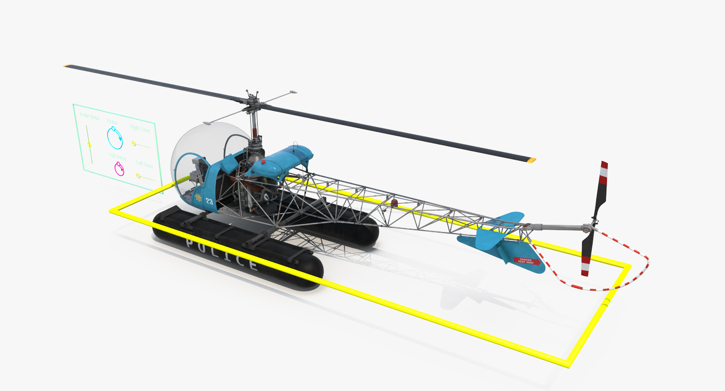 3D Bell 47 On Floats Police Rigged