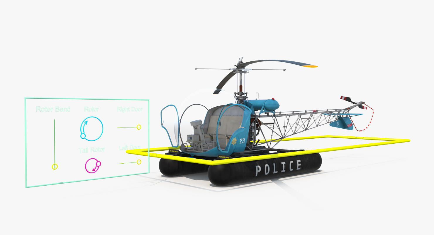 3D Bell 47 On Floats Police Rigged