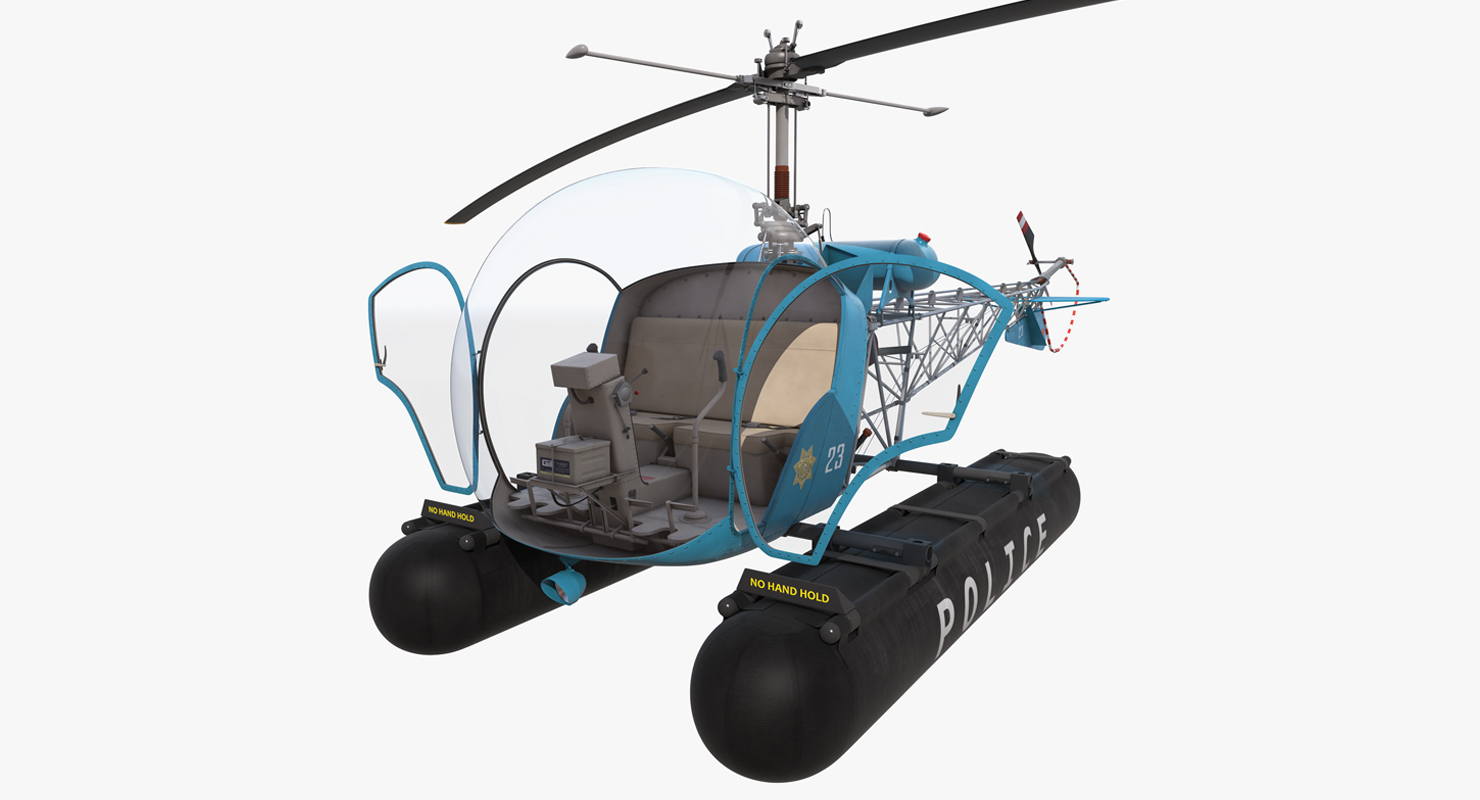 3D Bell 47 On Floats Police Rigged
