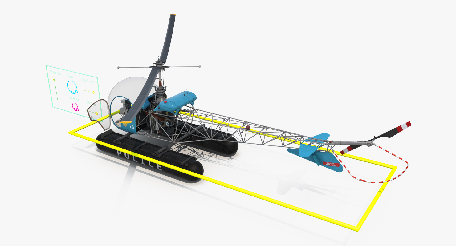 3D Bell 47 On Floats Police Rigged