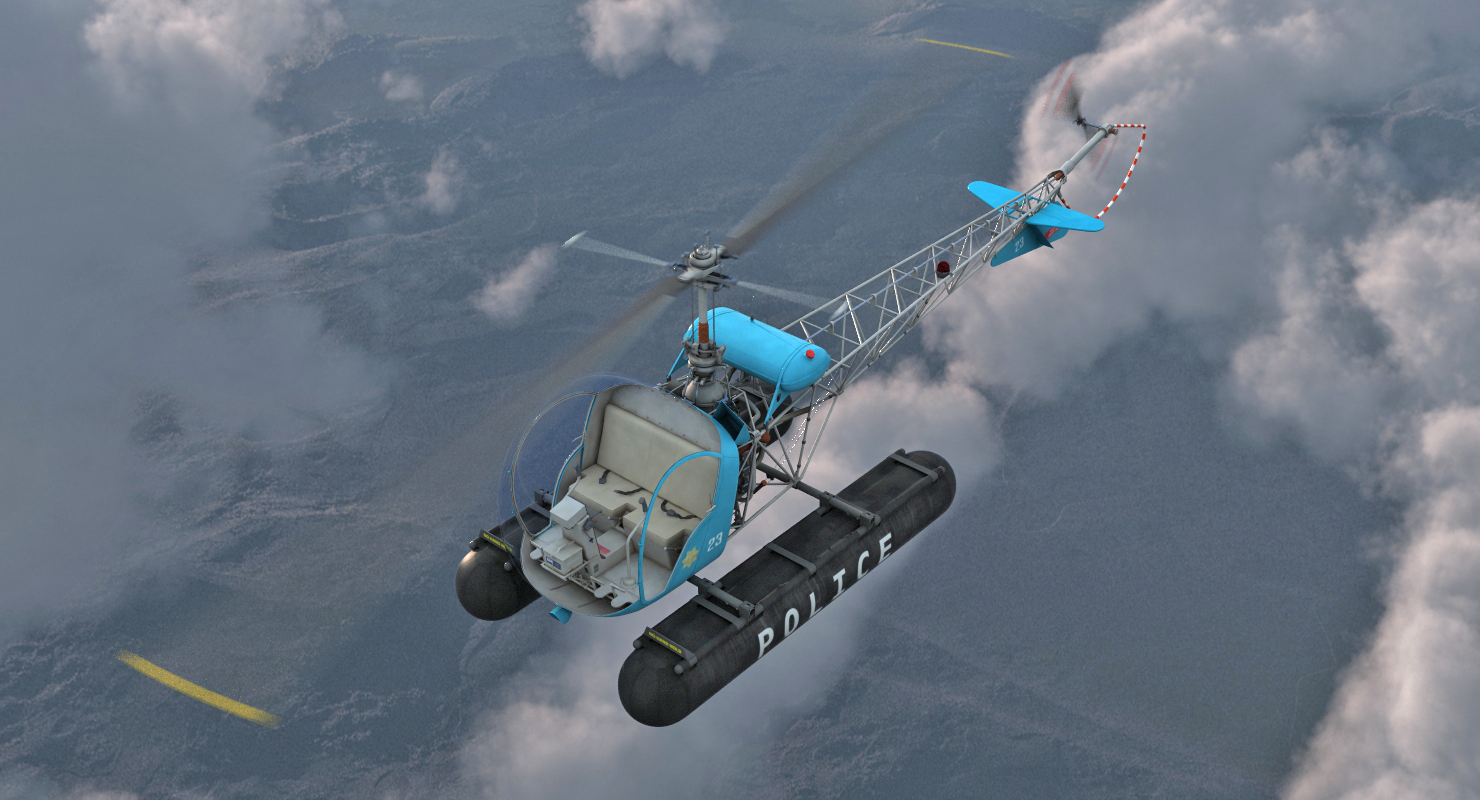 3D Bell 47 On Floats Police Rigged
