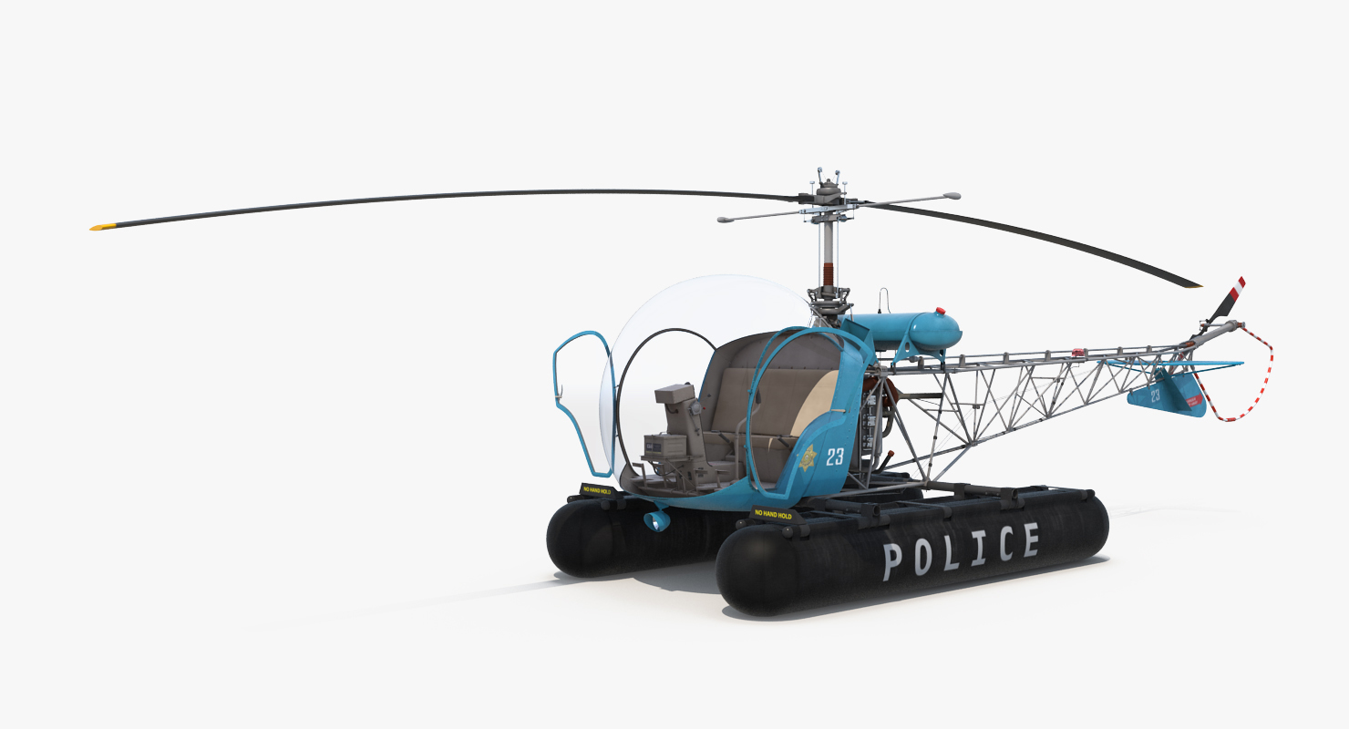 3D Bell 47 On Floats Police Rigged