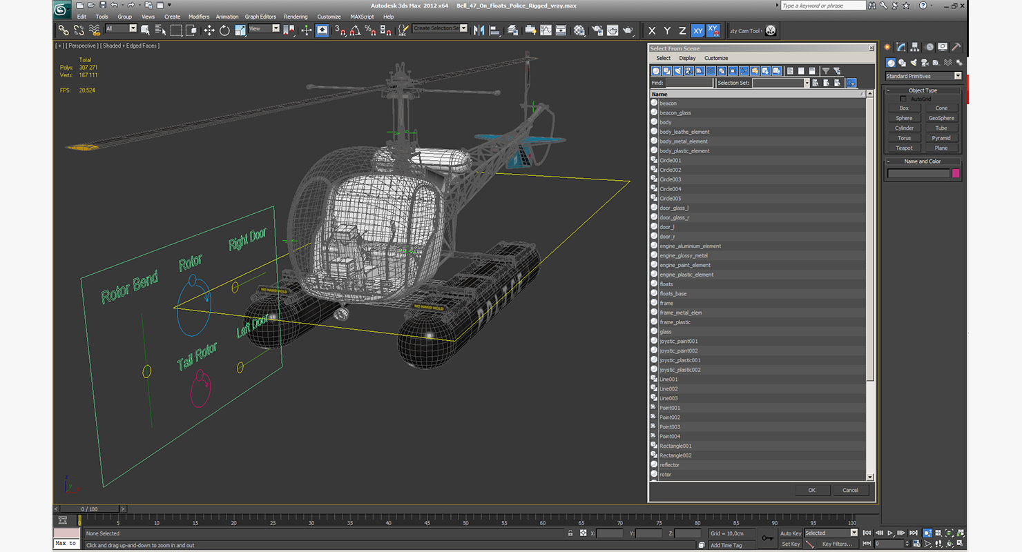 3D Bell 47 On Floats Police Rigged