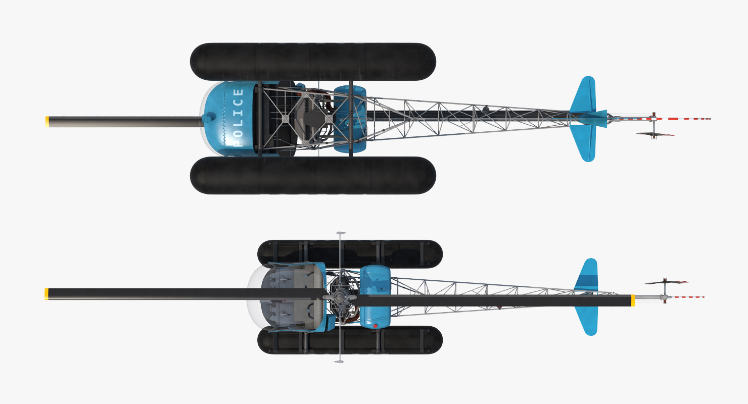 3D Bell 47 On Floats Police Rigged