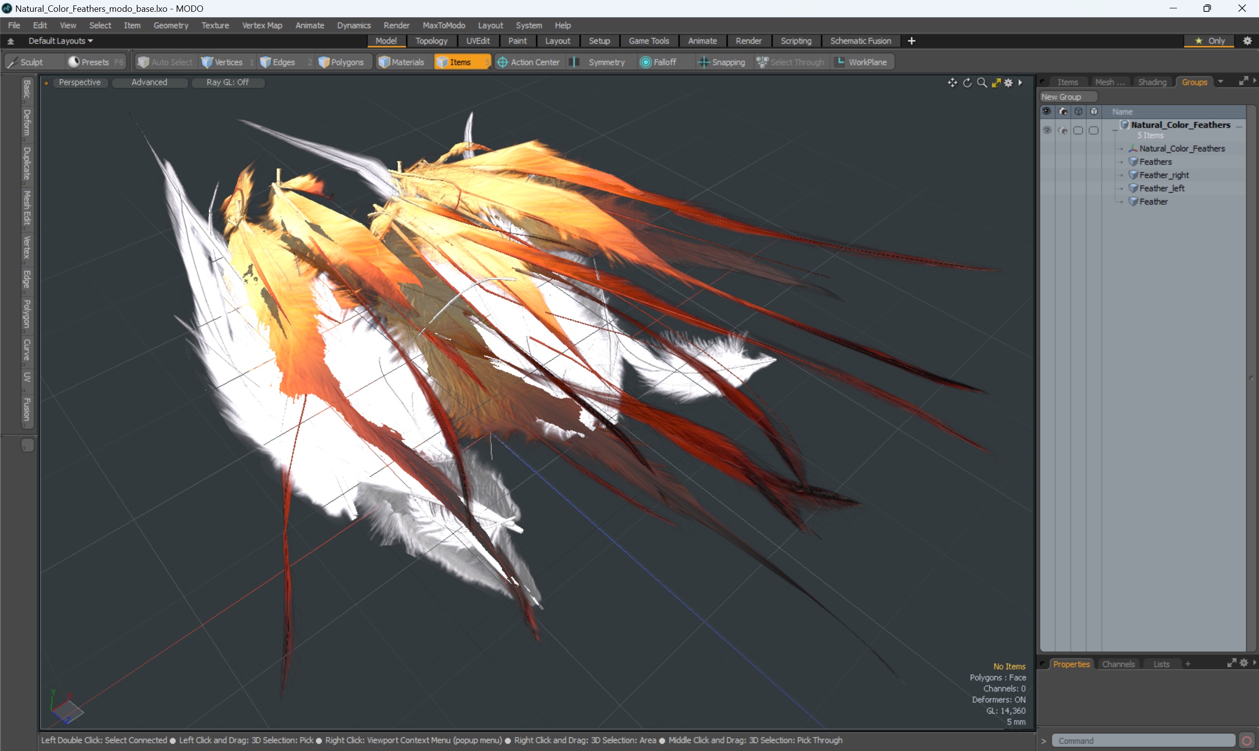Natural Color Feathers 3D