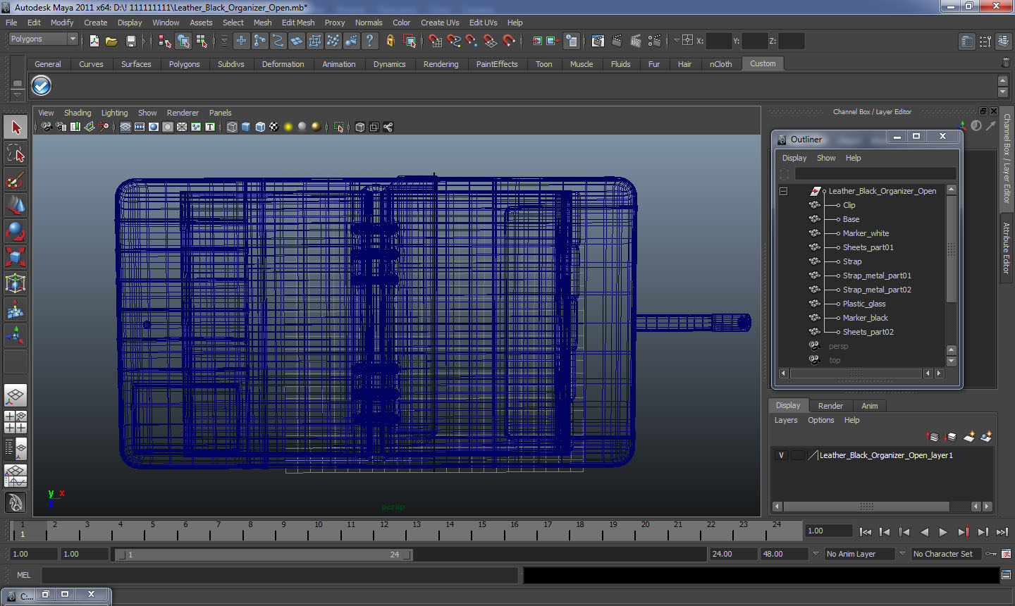 3D Leather Black Organizer Open model