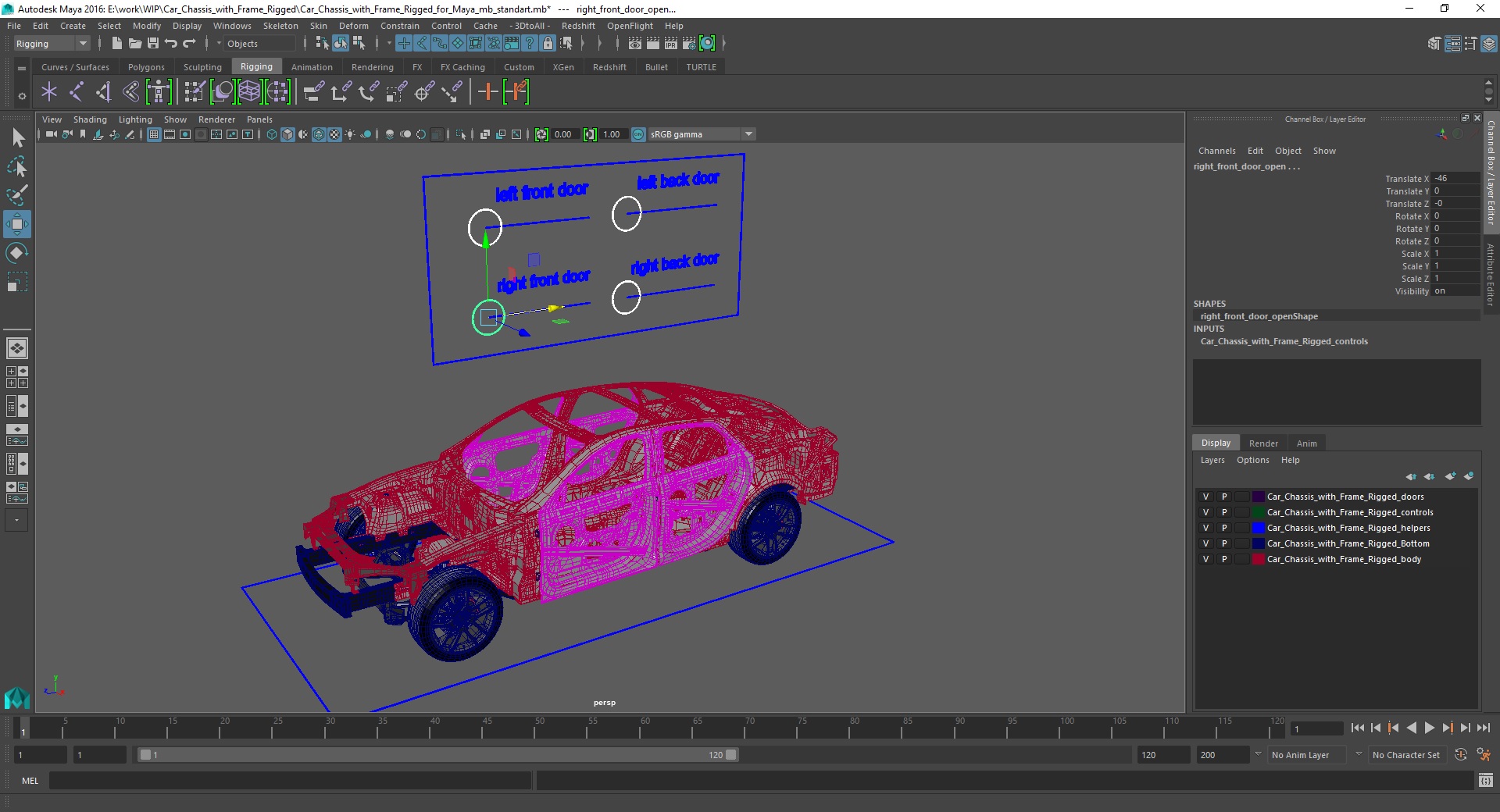 3D Car Chassis with Frame Rigged for Maya model