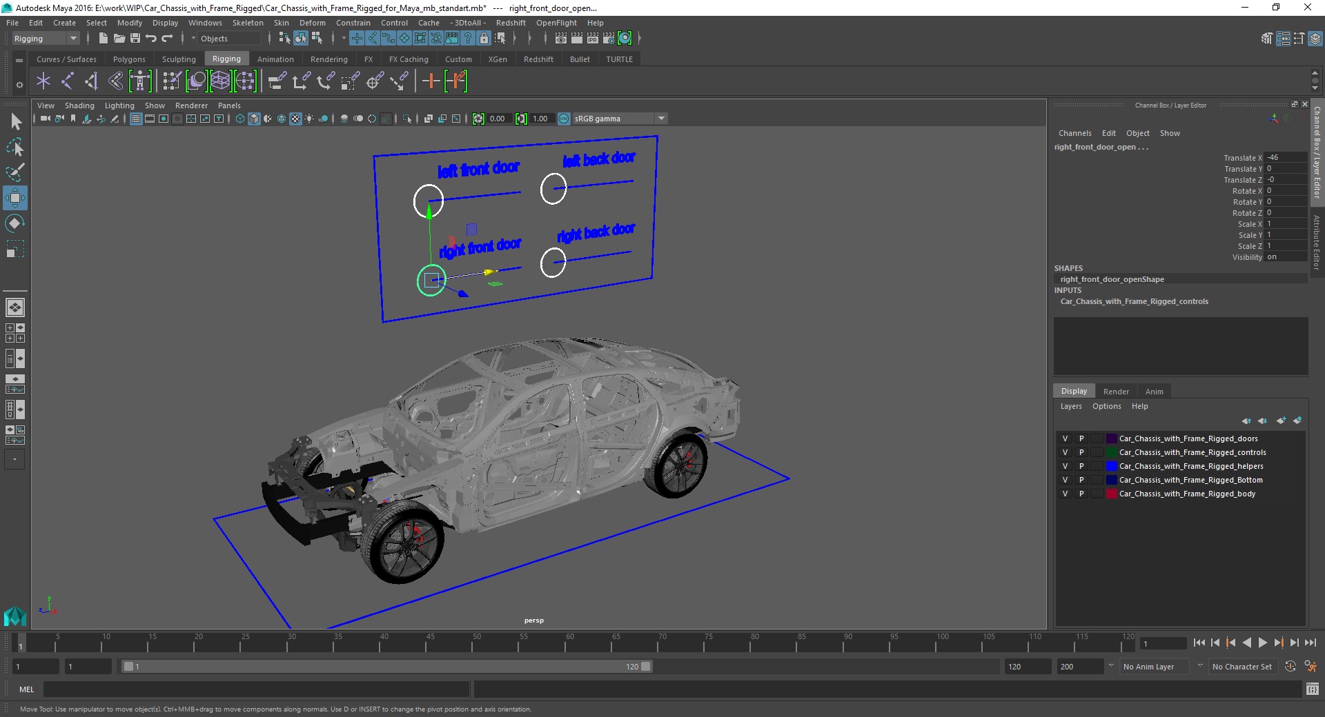 3D Car Chassis with Frame Rigged for Maya model