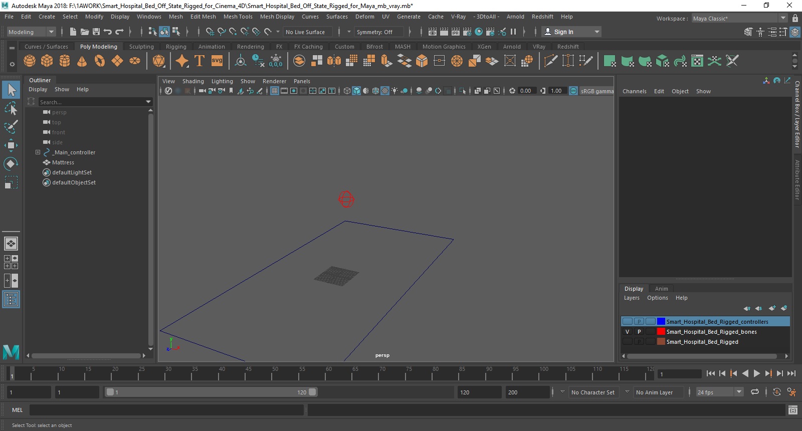 Smart Hospital Bed Off State Rigged for Maya 3D model