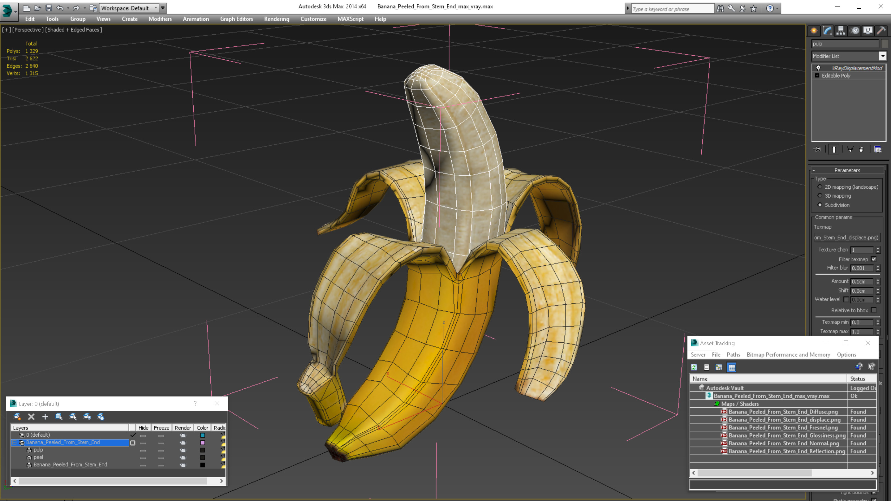 Banana Peeled From Stem End 3D