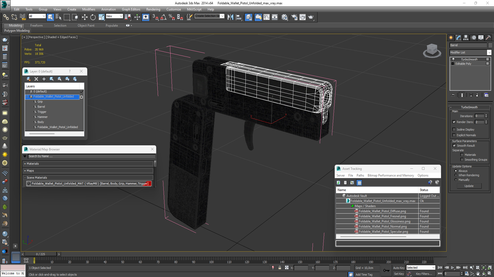 3D Foldable Wallet Pistol Unfolded