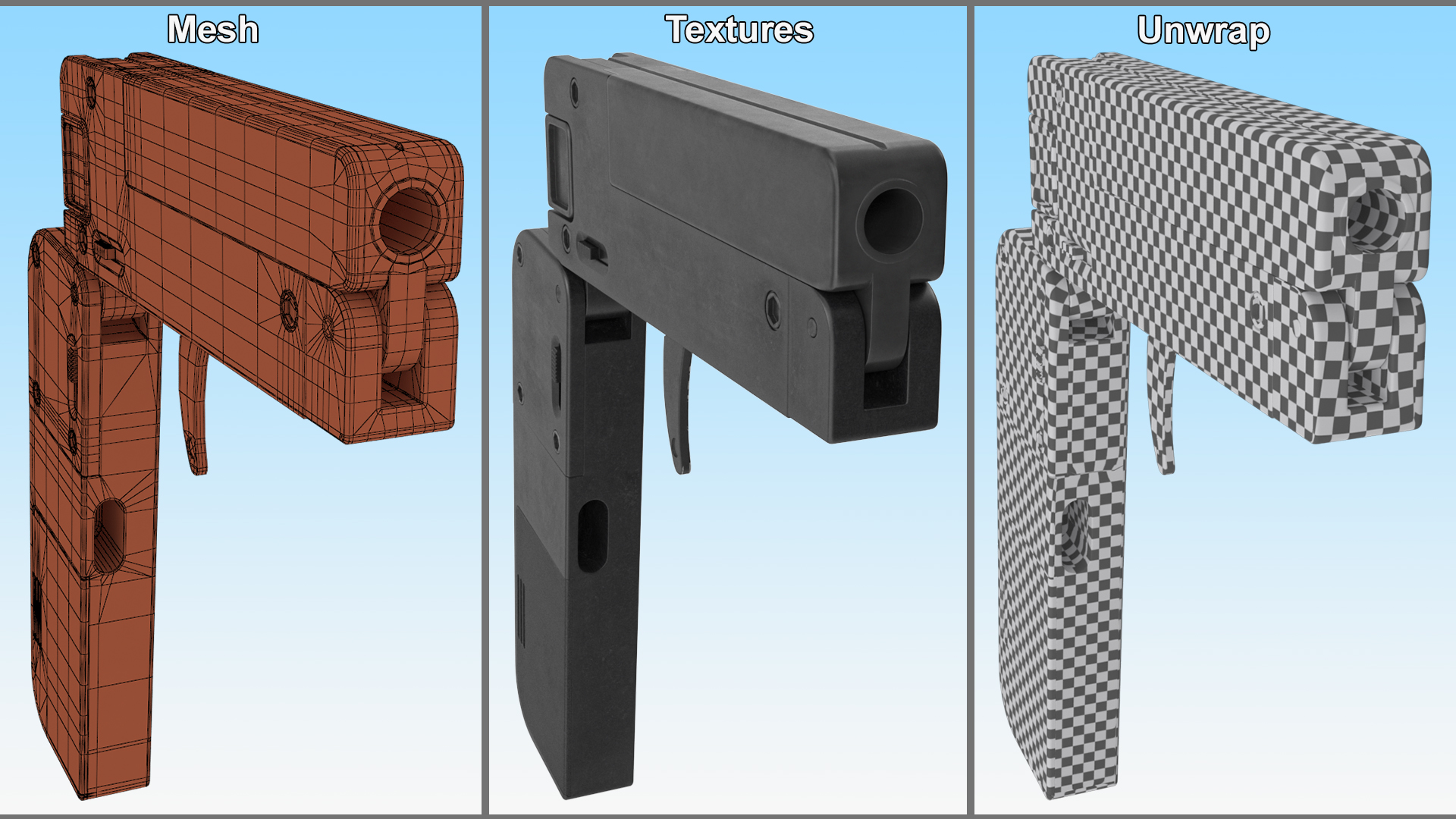 3D Foldable Wallet Pistol Unfolded