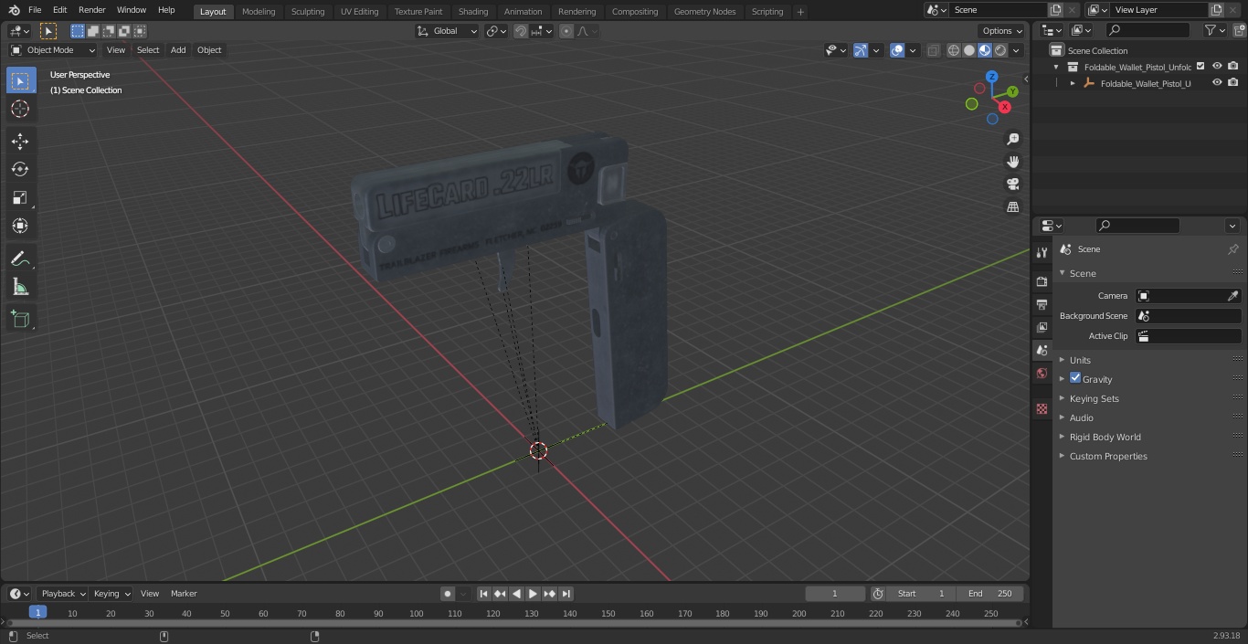 3D Foldable Wallet Pistol Unfolded