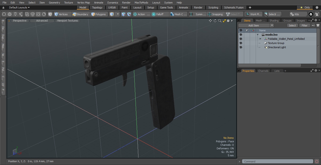 3D Foldable Wallet Pistol Unfolded