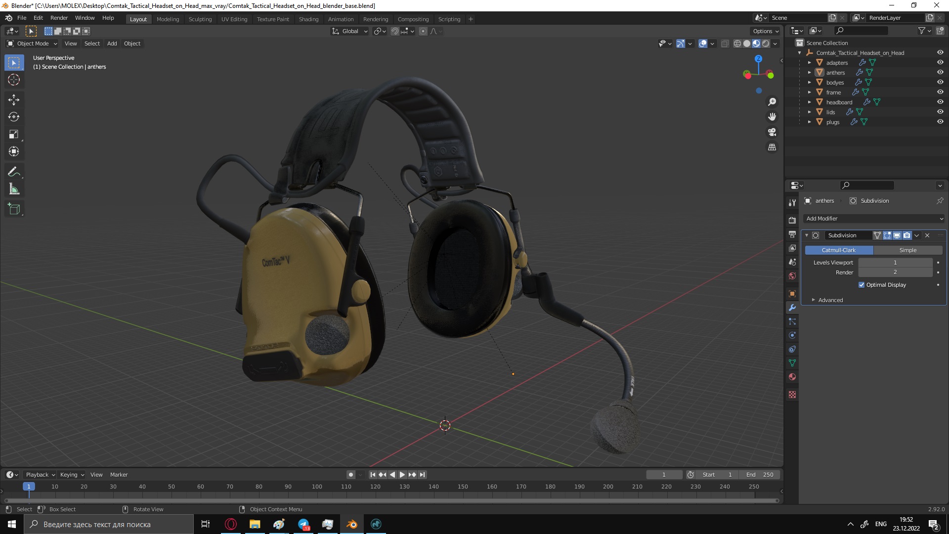 3D Comtak Tactical Headset on Head