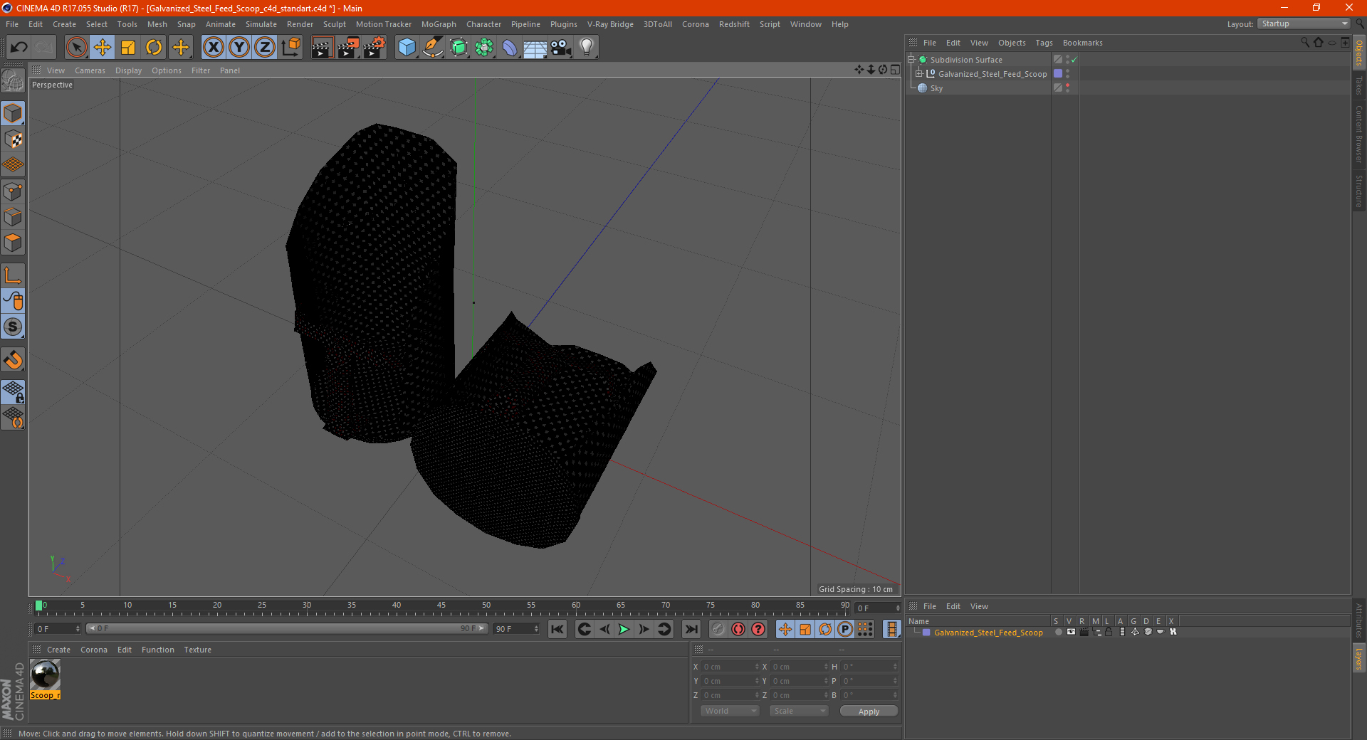 Galvanized Steel Feed Scoop 3D