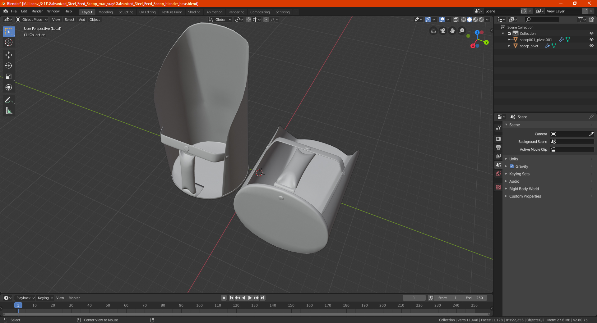 Galvanized Steel Feed Scoop 3D