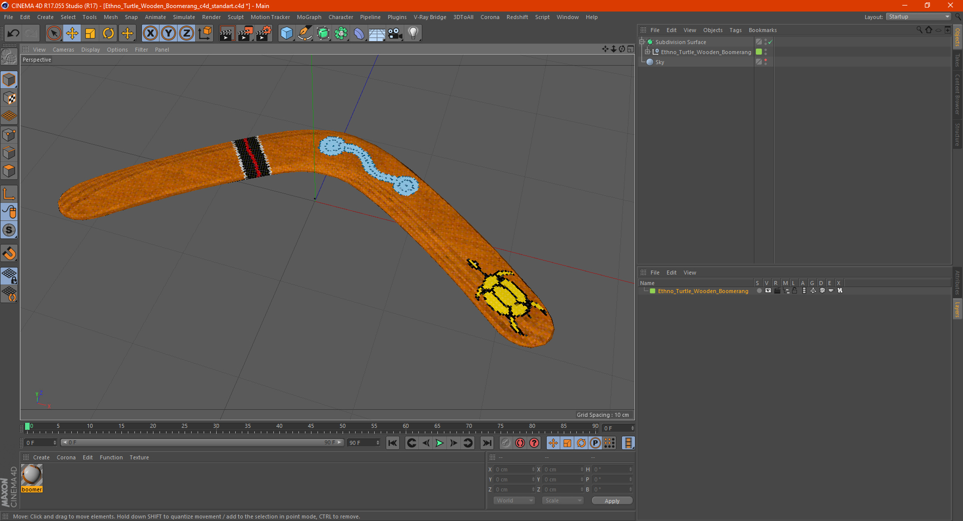 Ethno Turtle Wooden Boomerang 3D model