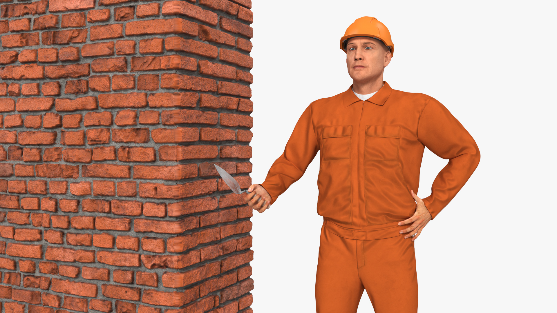 3D model Old Brick Red Wall With Worker