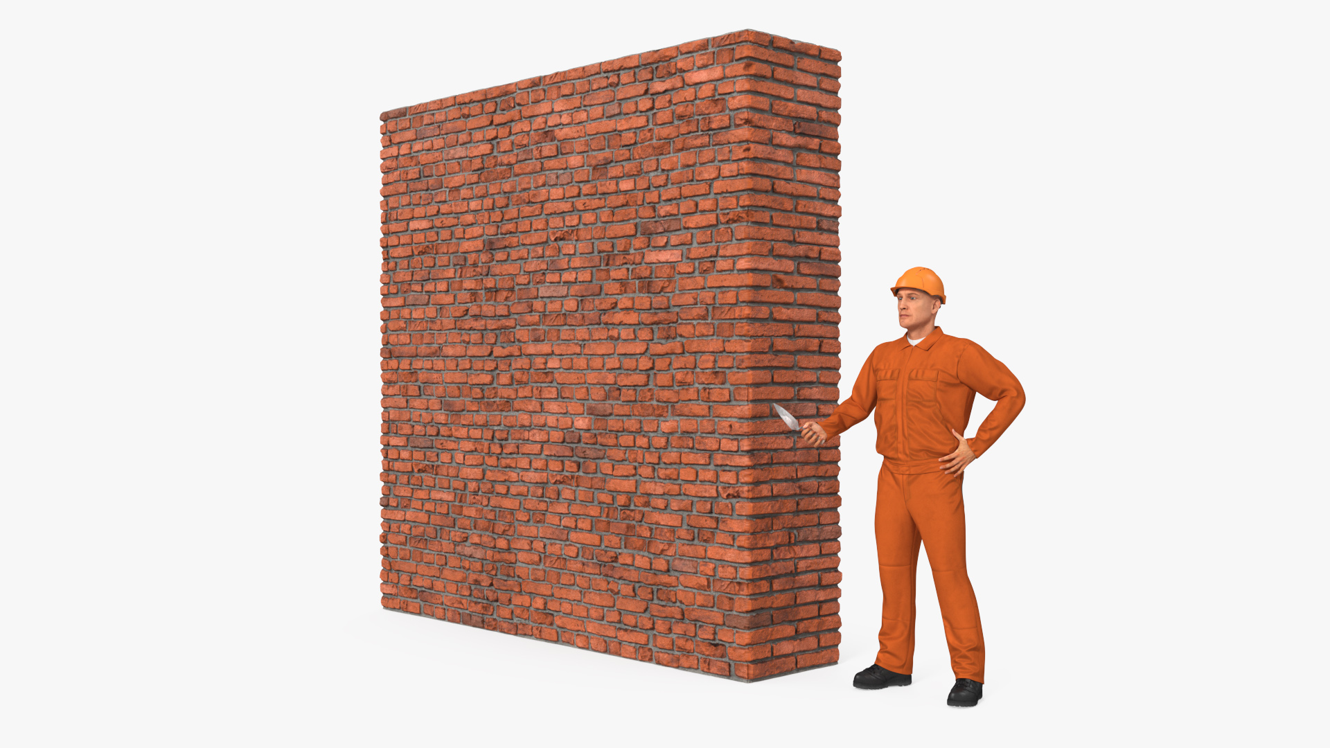 3D model Old Brick Red Wall With Worker