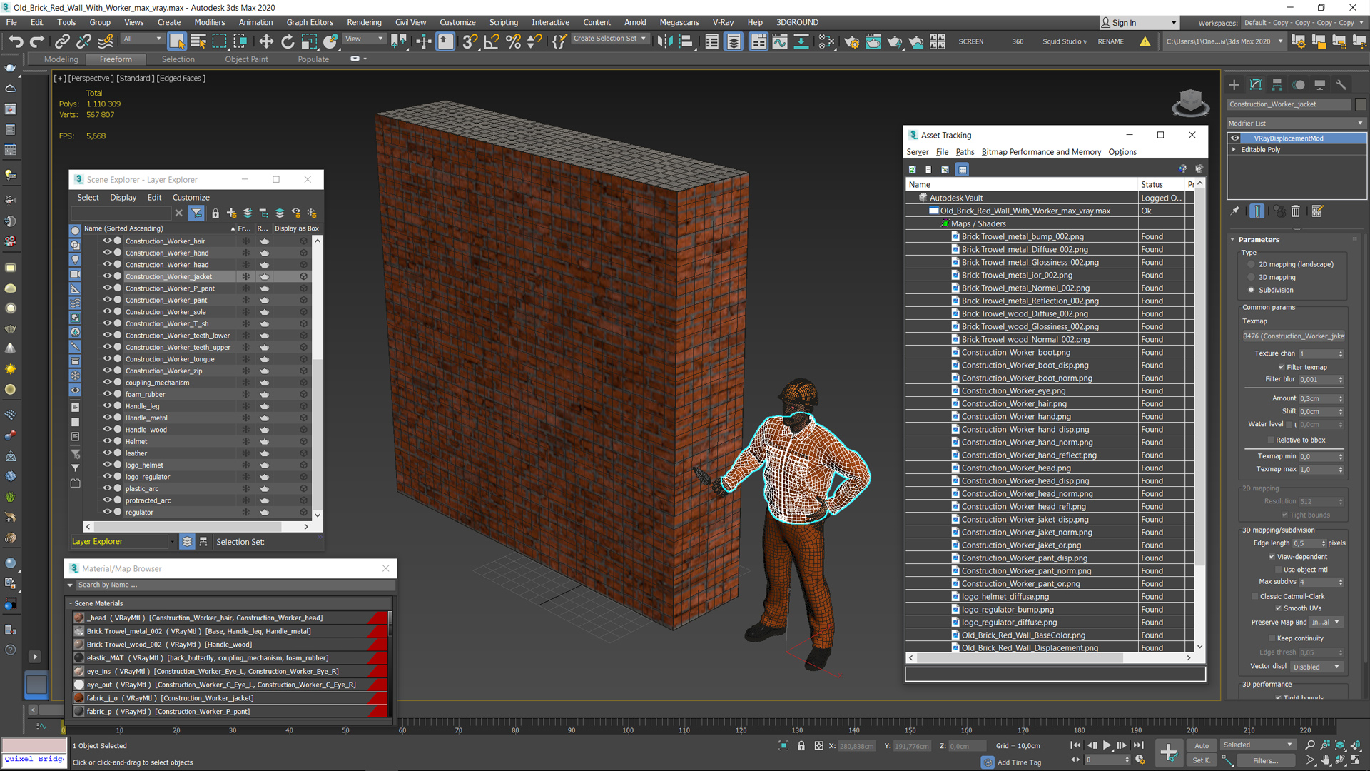 3D model Old Brick Red Wall With Worker