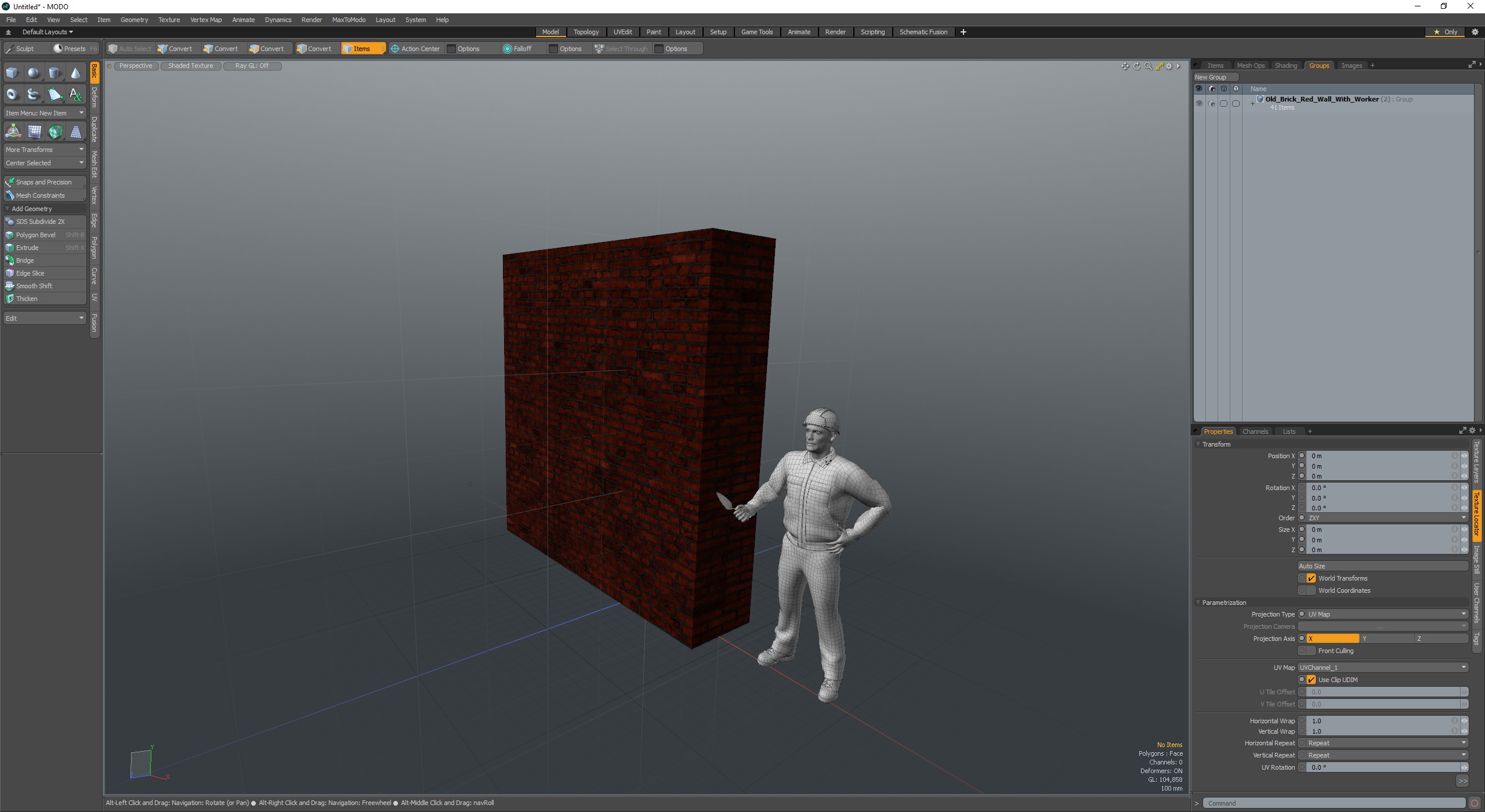3D model Old Brick Red Wall With Worker