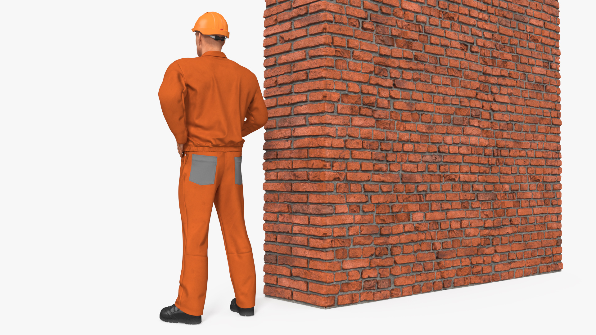 3D model Old Brick Red Wall With Worker