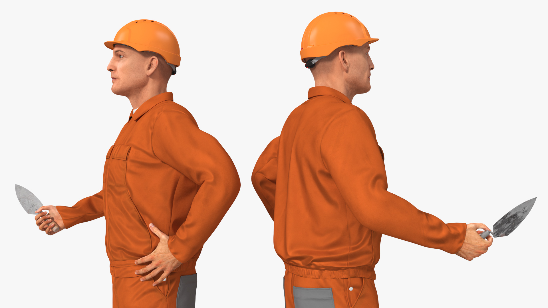 3D model Old Brick Red Wall With Worker