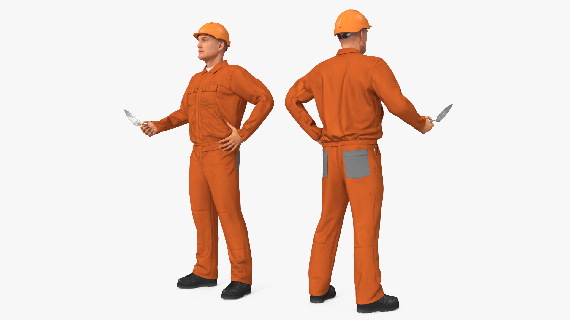 3D model Old Brick Red Wall With Worker