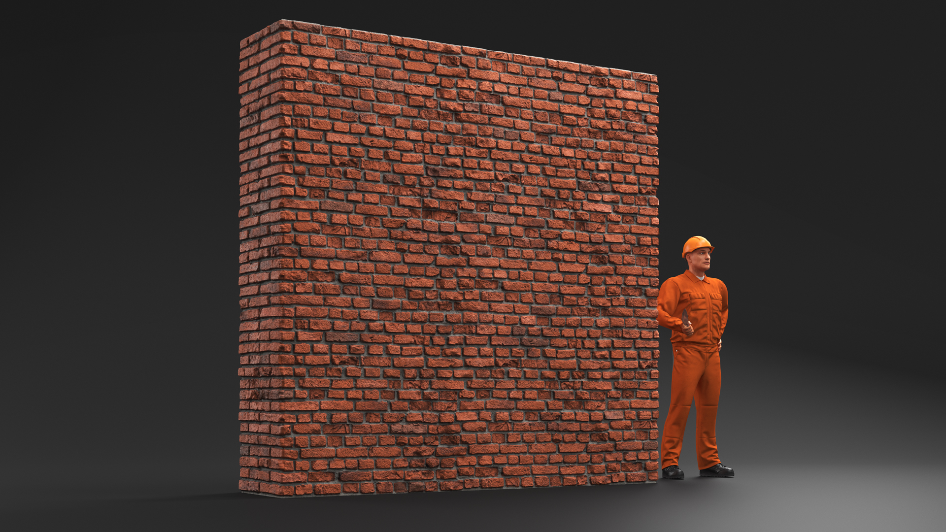 3D model Old Brick Red Wall With Worker