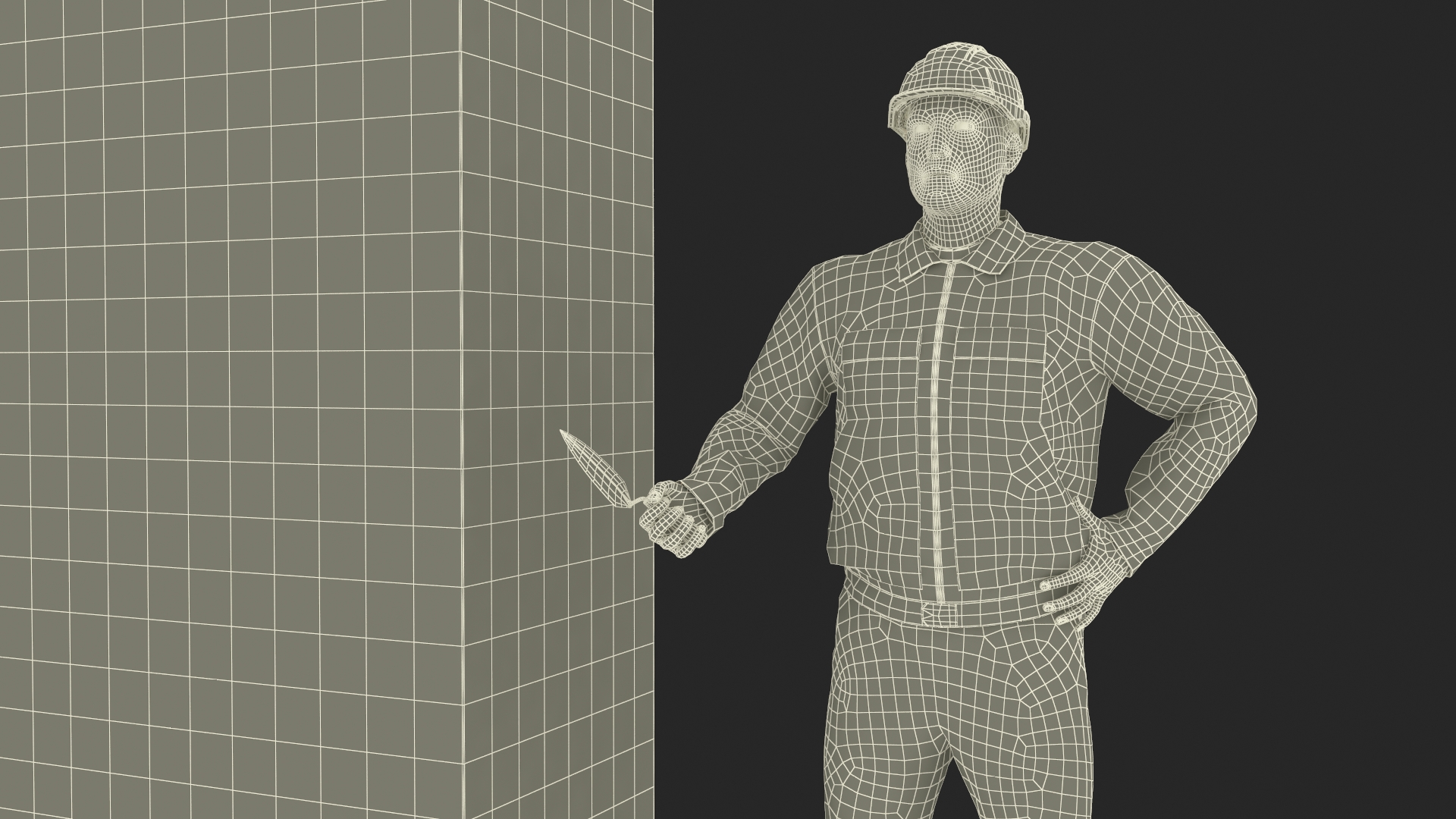 3D model Old Brick Red Wall With Worker