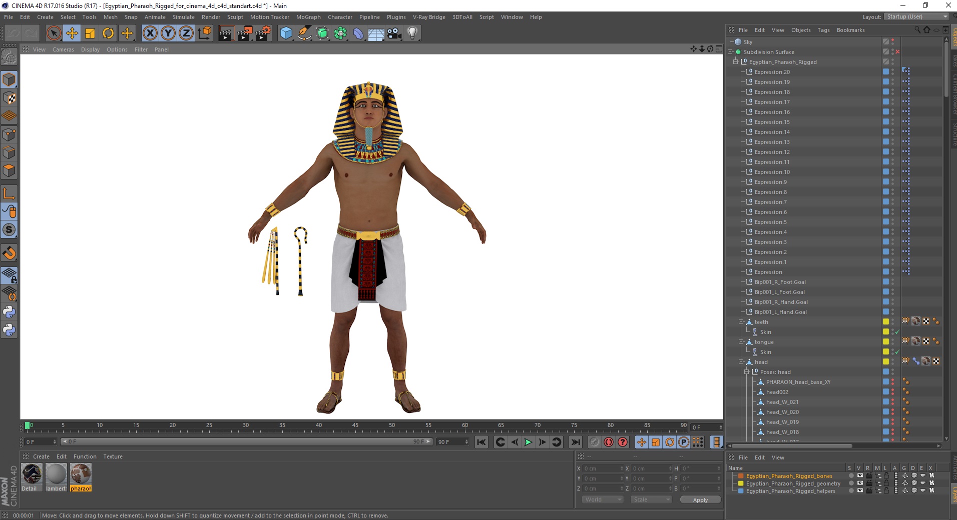 Egyptian Pharaoh Rigged for Cinema 4D 3D