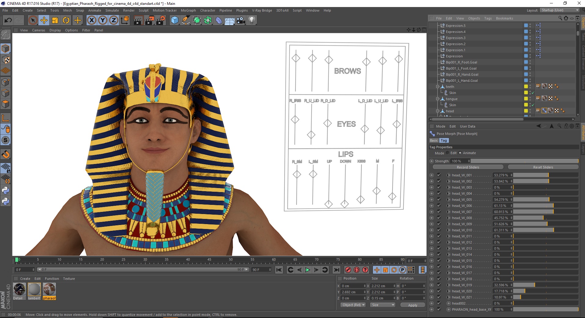 Egyptian Pharaoh Rigged for Cinema 4D 3D