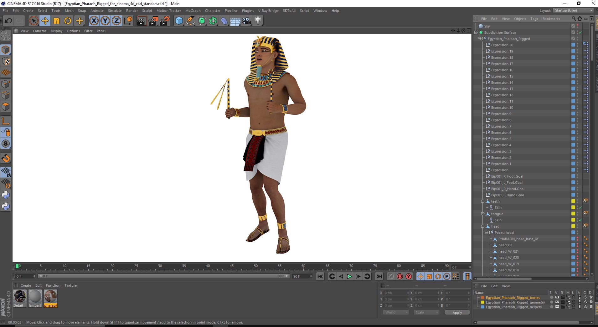 Egyptian Pharaoh Rigged for Cinema 4D 3D