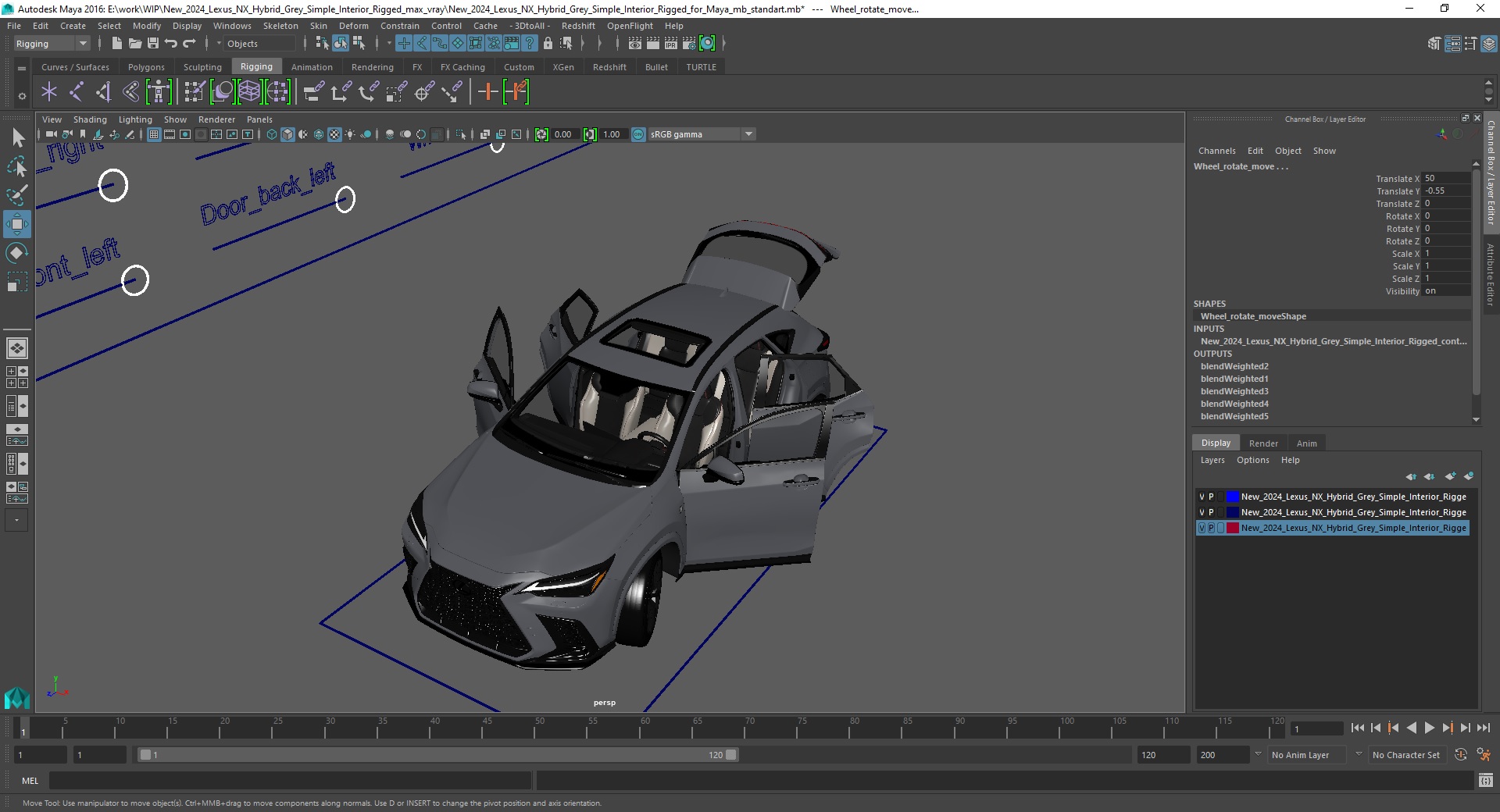 3D New 2024 Lexus NX Hybrid Grey Simple Interior Rigged for Maya