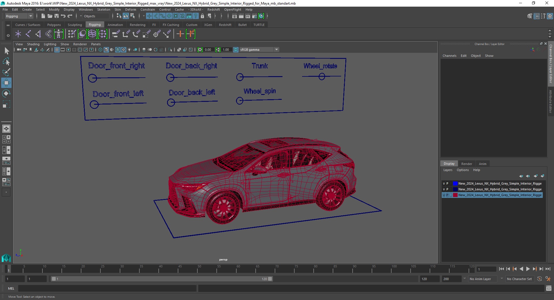 3D New 2024 Lexus NX Hybrid Grey Simple Interior Rigged for Maya