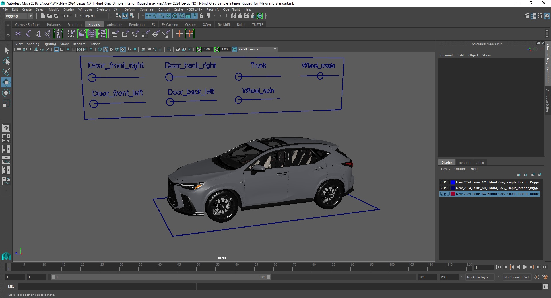 3D New 2024 Lexus NX Hybrid Grey Simple Interior Rigged for Maya