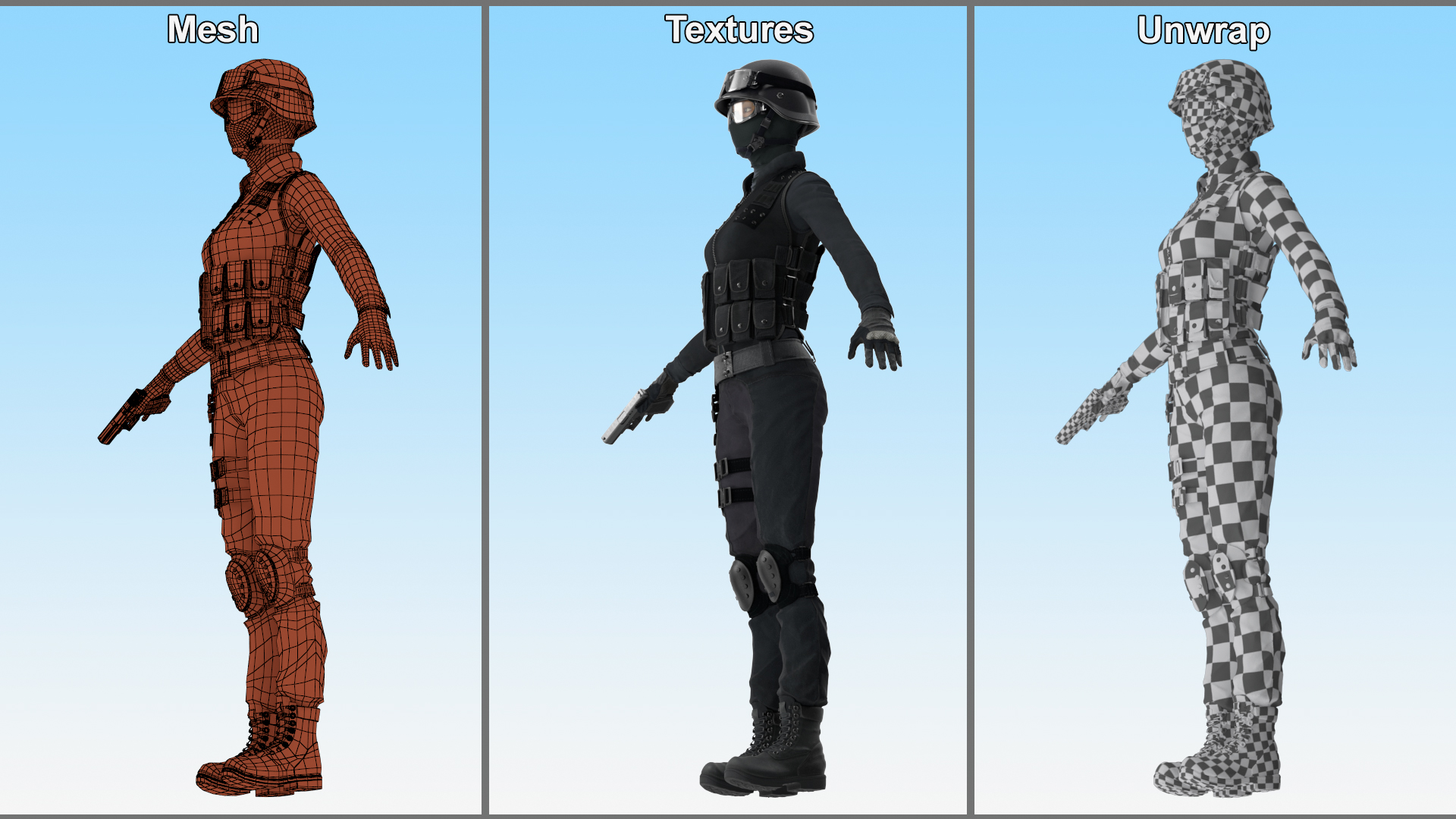 Female Military Swat Asian Rigged for Cinema 4D 3D