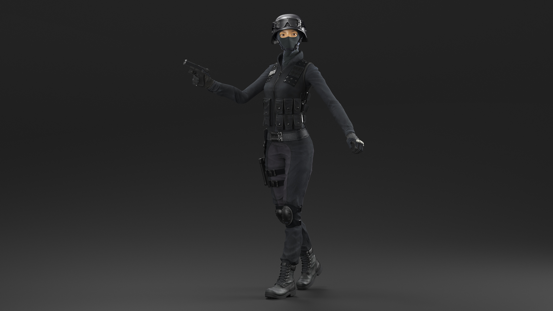 Female Military Swat Asian Rigged for Cinema 4D 3D