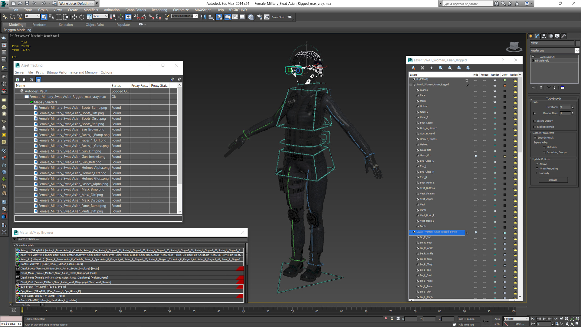 Female Military Swat Asian Rigged for Cinema 4D 3D